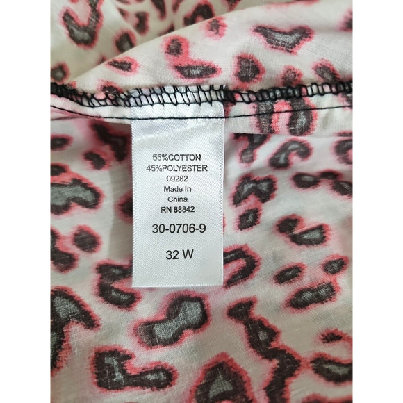 Roamans ~Woman Plus Size 32 W~ Pink/Brown Animal Print Button-Up Shirt Blouse LS - Picture 4 of 9